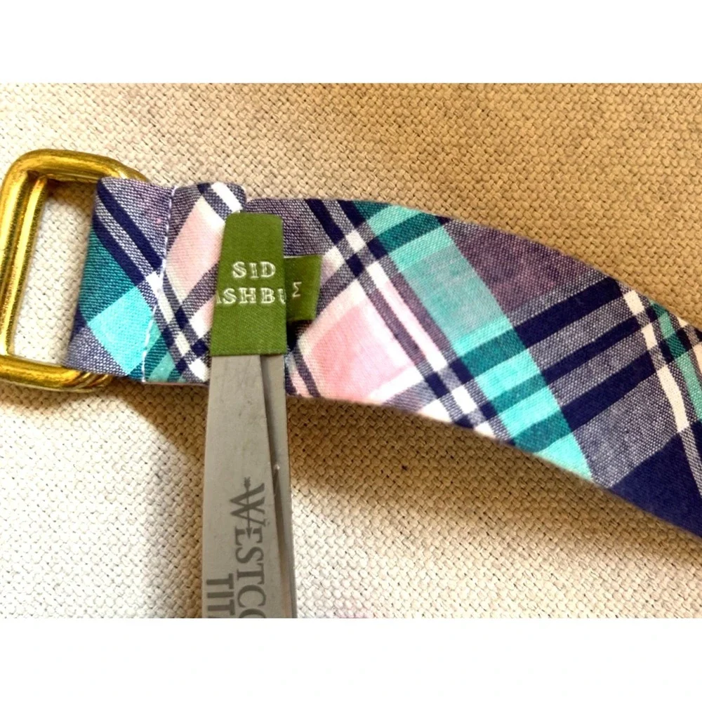 Sid Mashburn Plaid D Ring Belt Mens Medium Pastels Green Pink Purple Blue Brass